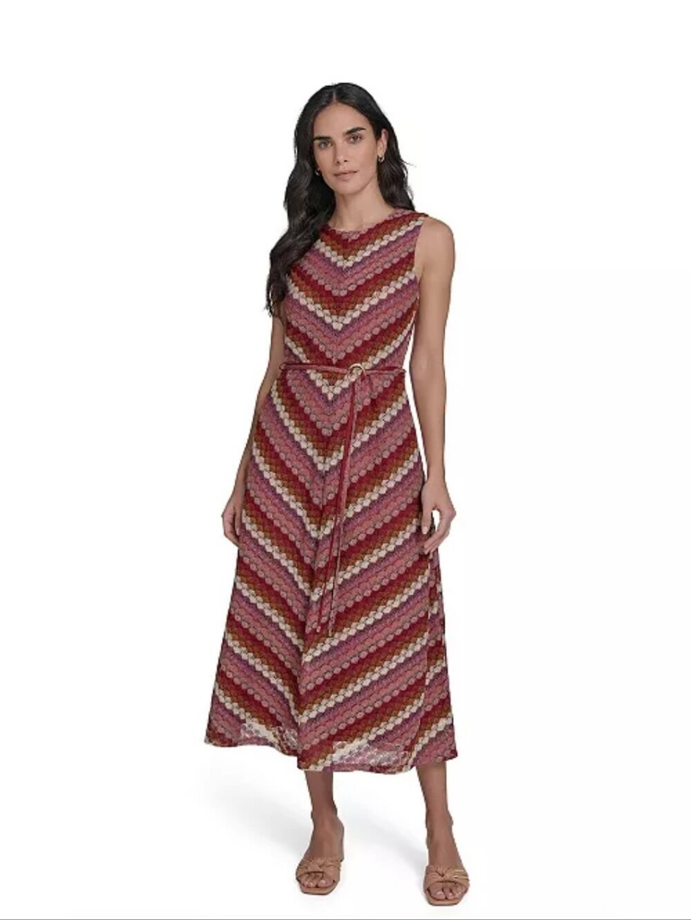 Jessica Howard Dress 14P NWT Crochet Lace Chevron Midi Dress Tie Waist Petite
